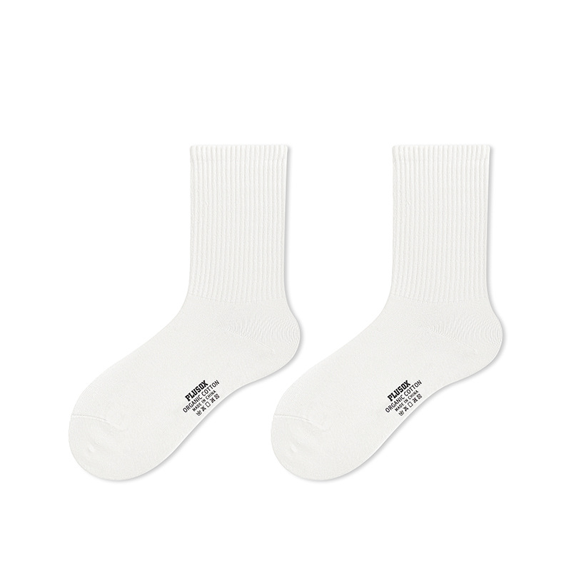 plusox socks women's tube socks ins trendy black sports autumn and winter couples white socks solid color with leather shoes men