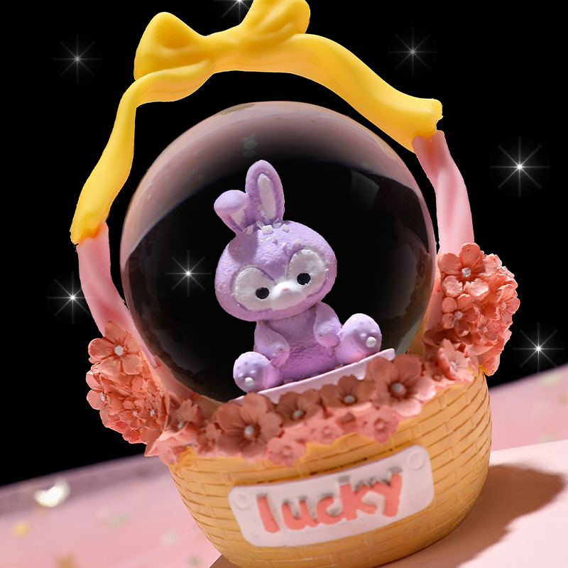 New cartoon star rabbit basket crystal ball luminous glass ball resin decoration girl heart children's toys wholesale