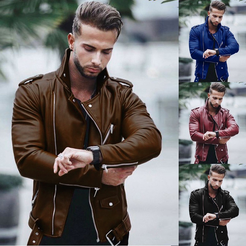 Foreign Trade wish AliExpress new autumn and winter European and American men's European and American leather clothing large size fashion slim fit leather jacket coat
