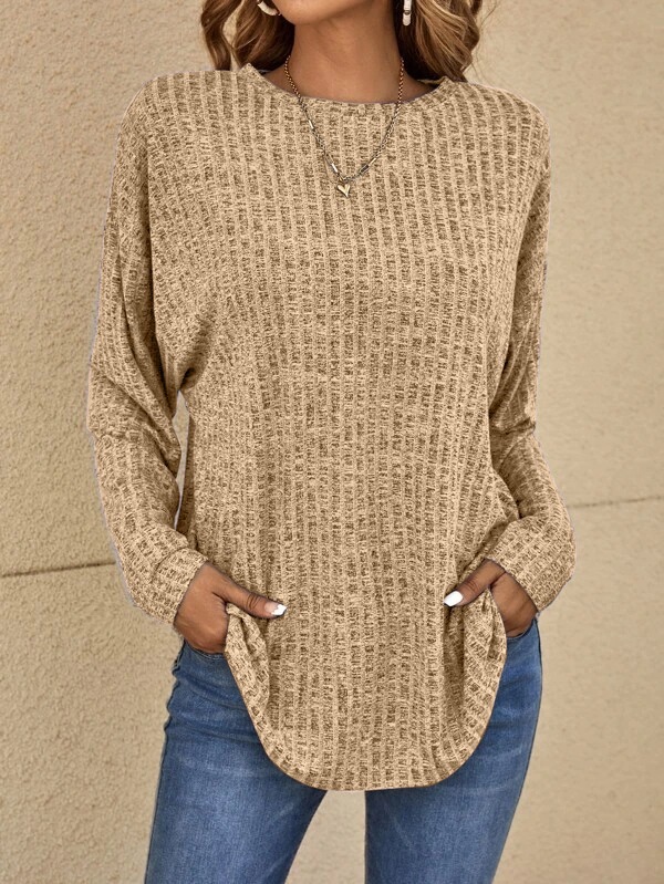 Amazon wish2023 European and American autumn new knitted fir round neck pit top long sleeve loose T-shirt