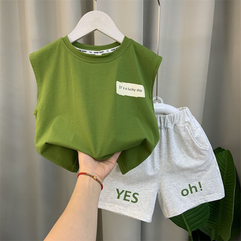 2024 new boys' baby Summer vest suit summer sleeveless clothes trendy boys' children's Ruan handsome two-piece suit