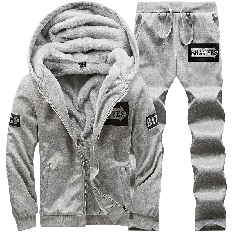 Men's Winter Fleece-lined Thickened Sweater Men's Autumn and Winter Warm Clothes Pants Set Sportswear Baseball Shirt