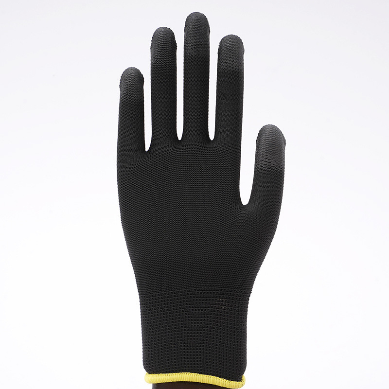 Black pu finger-coated wear-resistant nylon anti-static gloves dust-free non-slip coating breathable labor gloves wholesale