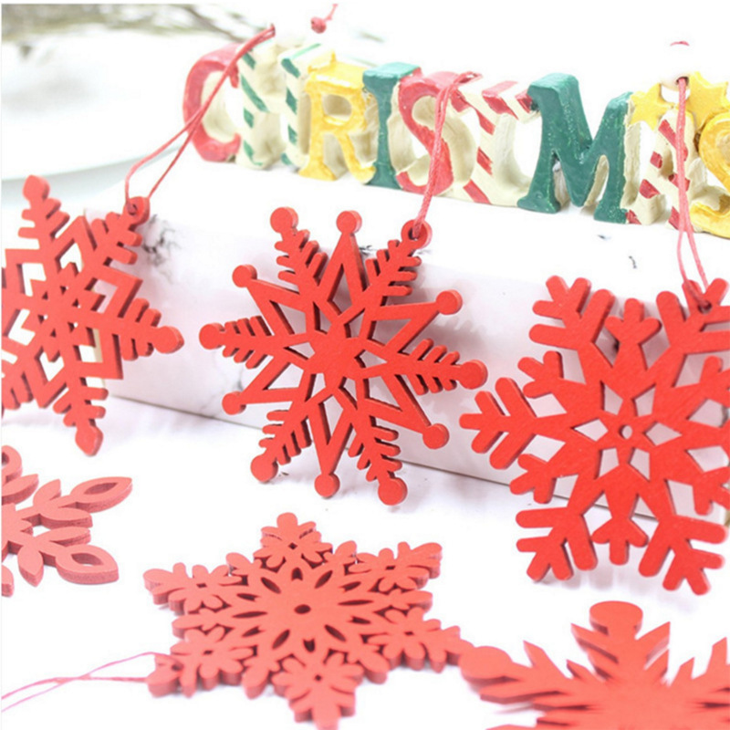 6 pcs/bag Wooden Christmas Snowflake Christmas Tree Ornaments Trojan Bell Decoration Crafts Listing