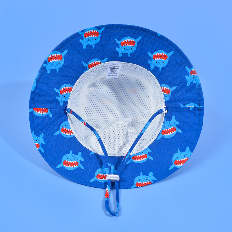 2022 children's new mesh sun hat boys and girls sunscreen fisherman hat spring and summer shark basin hat cross-border manufacturers