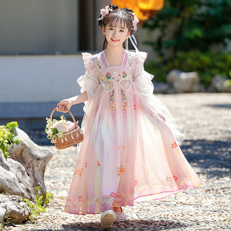 2025 New Hanfu Girls Summer Skirt Ancient Chinese Style Super Fairy dress Children's Ancient Tang Suit Summer