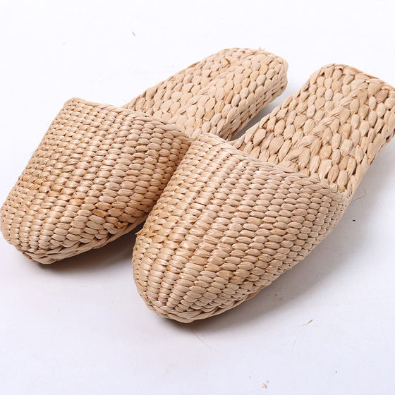 Handmade cattail sandals for men and women home slippers non-slip cotton linen walking sandals indoor floor sandals