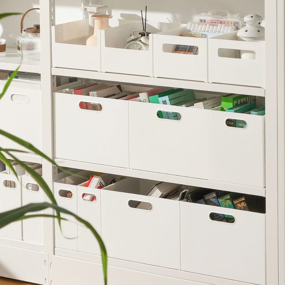 Popular Japanese-style combination storage box bookshelf organizing storage box under table with wheels overlay square storage box with lid