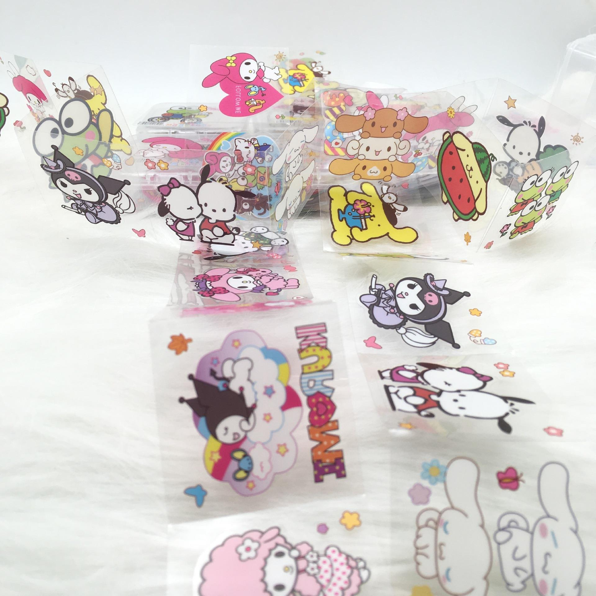 Sanrio Transparent Bean Sticker Melody Kuromi Pudding Dog Yugui Dog diy Hand Account Decorative Sticker Boxed