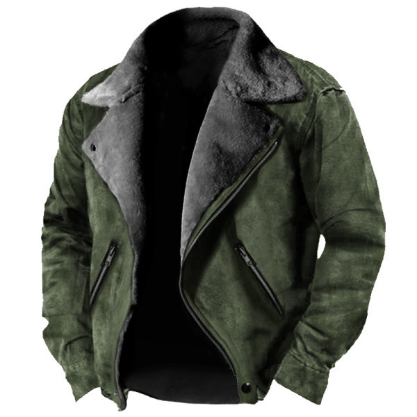 Cross-border AliExpress independent station European and American men's plus size winter casual solid color lapel zipper jacket jacket