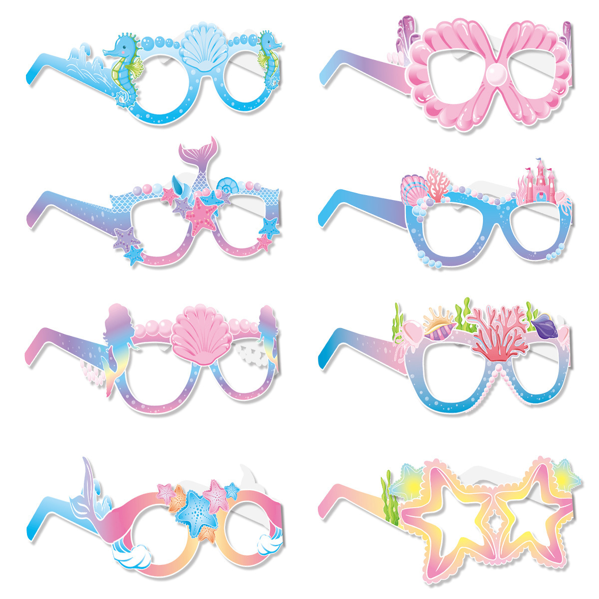 New mermaid paper glasses photo props fishtail star glasses children's birthday party photo decoration