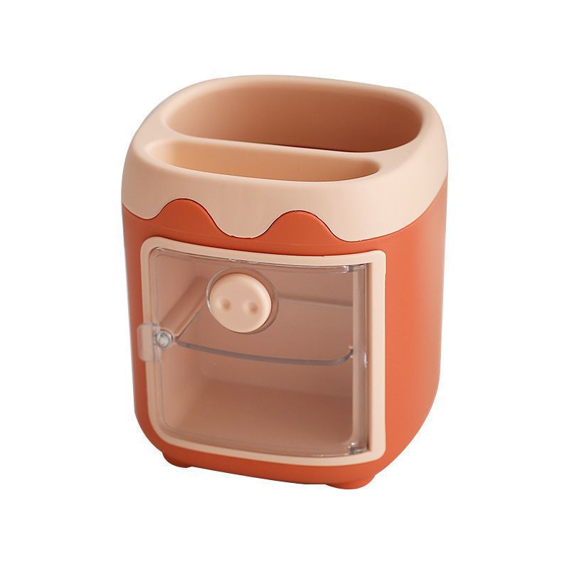 Cartoon Duoge Piggy Pen Holder Creative Fashion Office Stationery Desktop Storage Box Multifunctional Pen Holder with Lattice Drawer