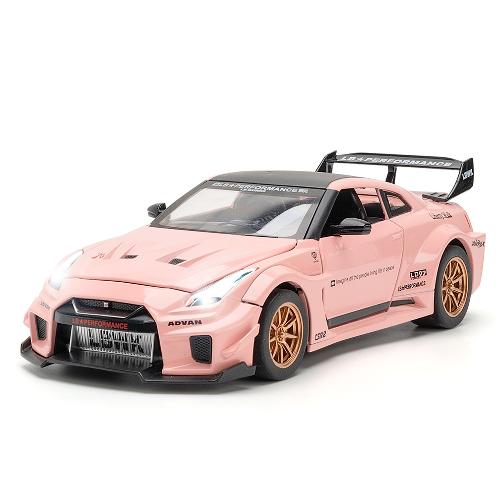 (foam box packaging) 1:24 GTR alloy sports car model ornament toy collection with sound and light, wholesale