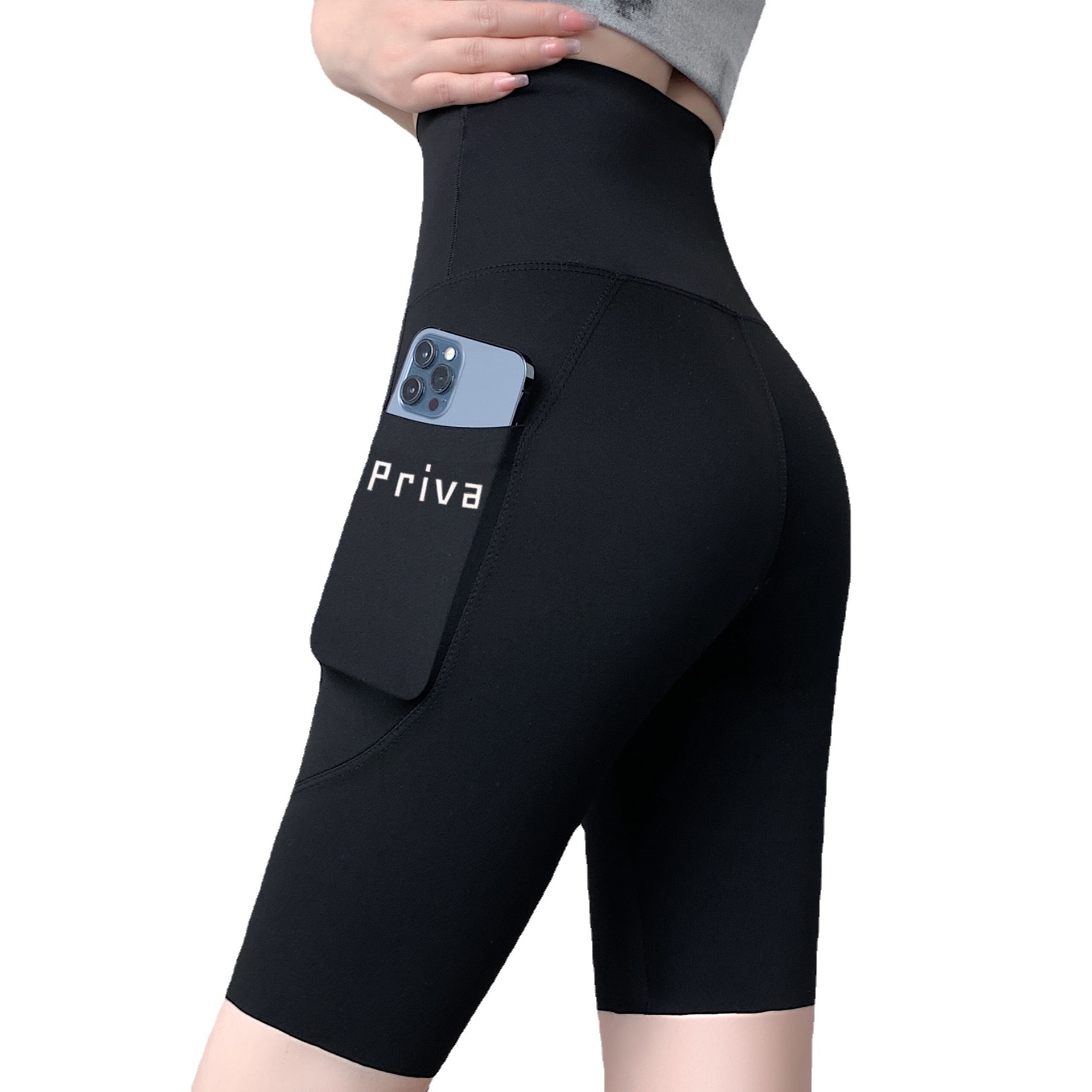 Five Points Side Pocket Shark Pants Summer Thin Women's Breathable High Waist Sports Riding No Embarrassment Line Bottoming Barbie Pants