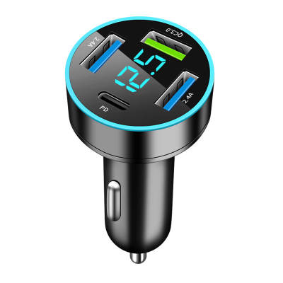 The new digital display car charger 4usb 66W fast charge PD mobile phone charging head a drag four with halo car charger