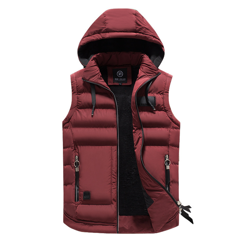 Autumn and Winter new men's vest men's detachable hat vest men's fashion casual men's cotton vest foreign trade