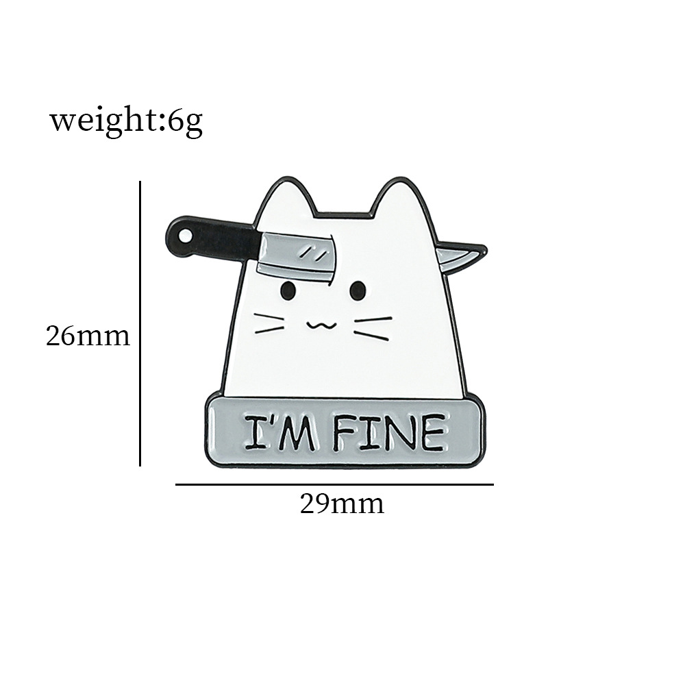 Cartoon funny white cat metal badge with a knife to play handsome arrow alloy paint drop oil brooch wholesale