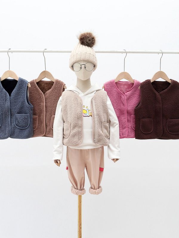 2024 autumn and winter new boys fleece-lined baby waistcoat children wear lamb velvet vest girls warm cotton vest