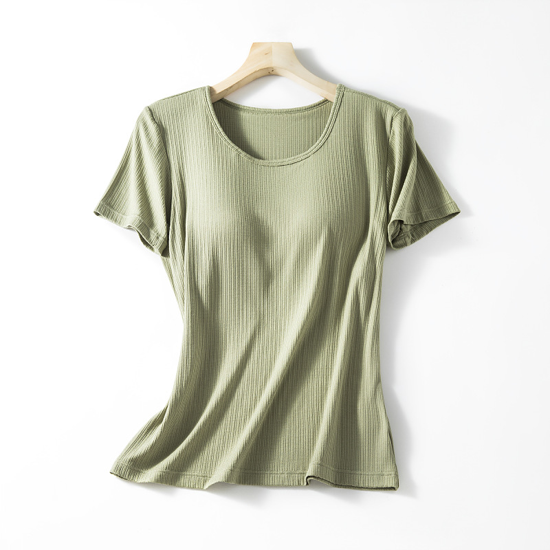 New Women's Summer Modal Loose Version with Chest Pad Cup One-piece Short-sleeved T-shirt Pajamas Home Wear Outfit