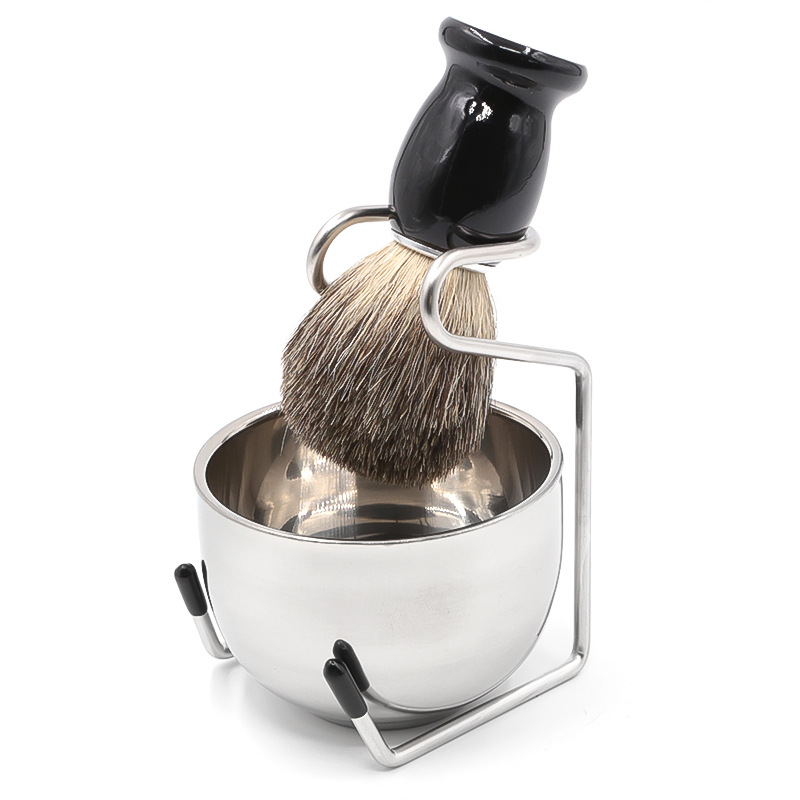 Men's shaving tools shaving set stainless steel acrylic beard brush holder foaming bowl badger hair brush three-piece set