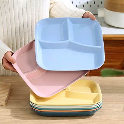 Younis Three-compartment Square Dinner Plate for Breakfast Noodles and Vegetables Nut Plate for Lunch Quantitative Split Fat-reducing Plate Light Food Plate