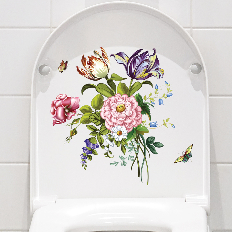 Toilet stickers Cartoon creative flower toilet lid waterproof self-adhesive toilet stickers decorative bathroom toilet stickers