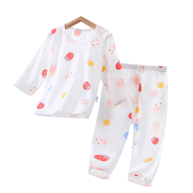 Children's Pajamas Summer Thin Long-sleeved Cotton Toddler's Suit for Boys and Girls Baby's Home Clothes Baby's Air-conditioning Suit