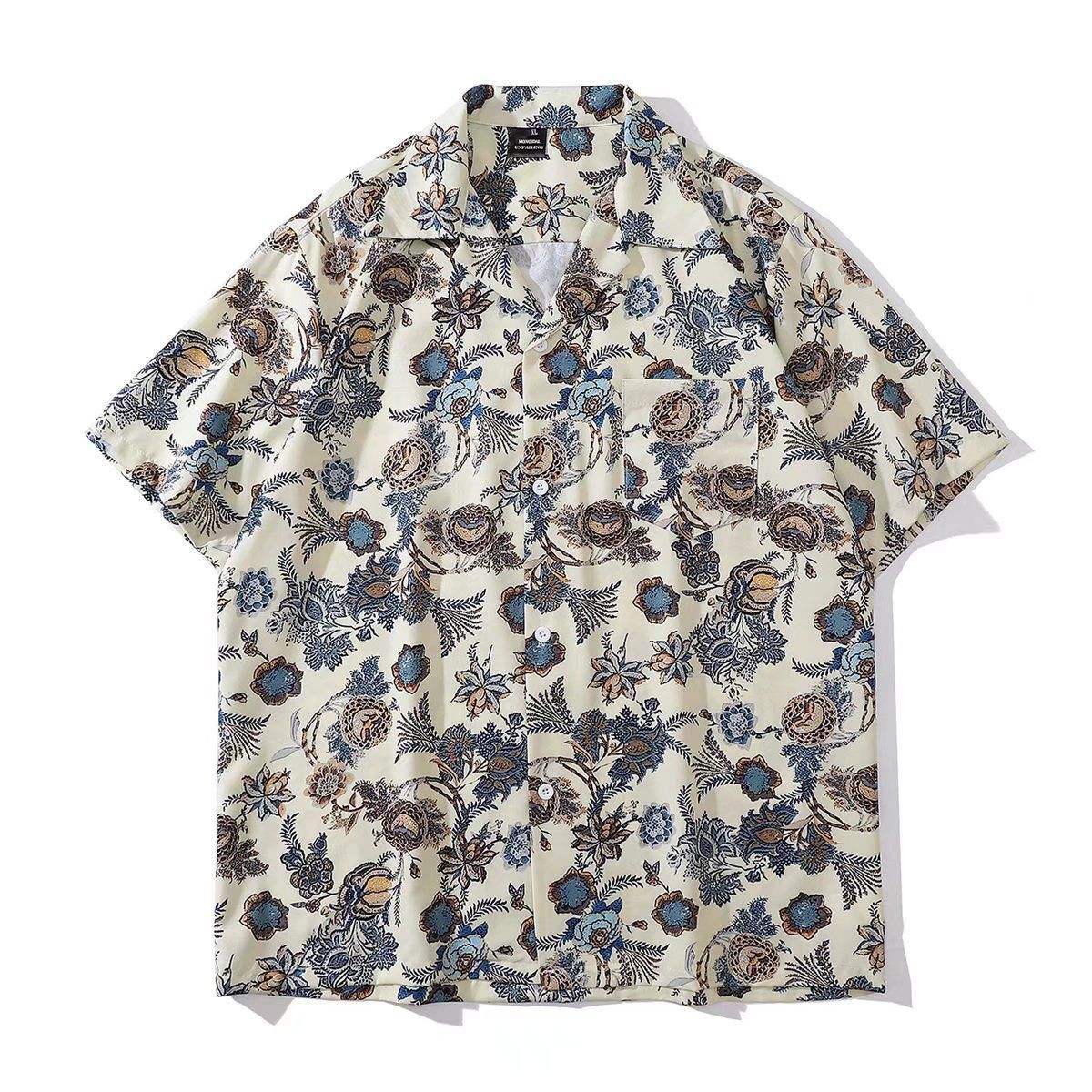 Vitage Retro Lazy Style Oil Painting Full Print Short Sleeve Shirt for Men and Women Beach Party Loose Niche Shirt