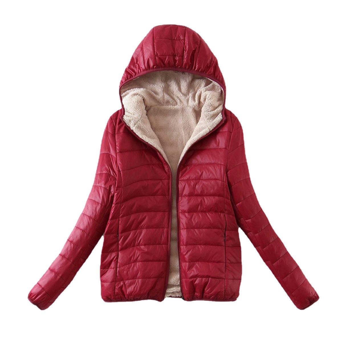 Autumn and Winter new Korean style hooded slim fleece-lined cotton-padded coat warm lambswool top women's coat