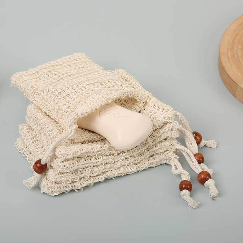 Cotton and Linen Soap Bag Foaming Net Hangable Beamhole Soap Bag Natural Bath Bag Sisal Foaming Net