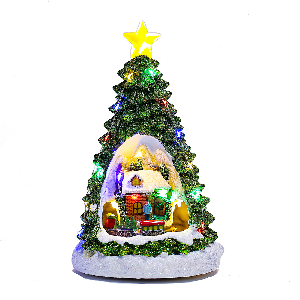 Cross-border Christmas decorations luminous music Christmas tree desktop decoration snow house music box Christmas gift