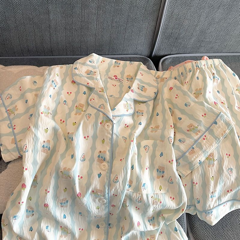 Clouds Cotton Pajamas Women's Summer Thin Cute Cartoon Short-sleeved Shorts Loose Internet-famous suit Outfit Home Clothes
