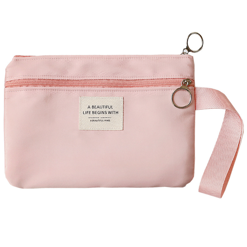 Korean style student cute portable double-layer phone bag female wrist zipper solid color fresh lipstick makeup storage bag