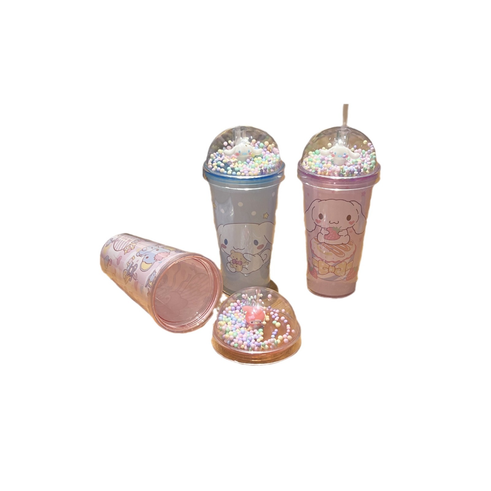 Cross-border new high-looking Sanrio cartoon cartoon plastic water cup straw Cup double-layer Cup sequined ice crushing Cup
