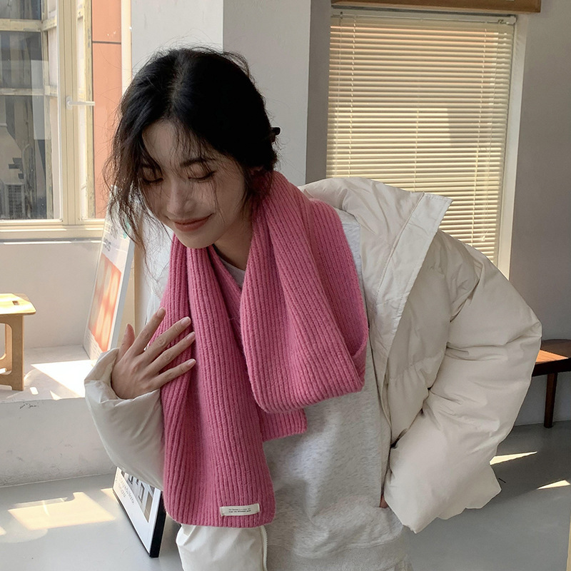 秋冬新款純色針織毛線圍巾日韓系絕絕子學生百搭保暖圍脖直播圍巾