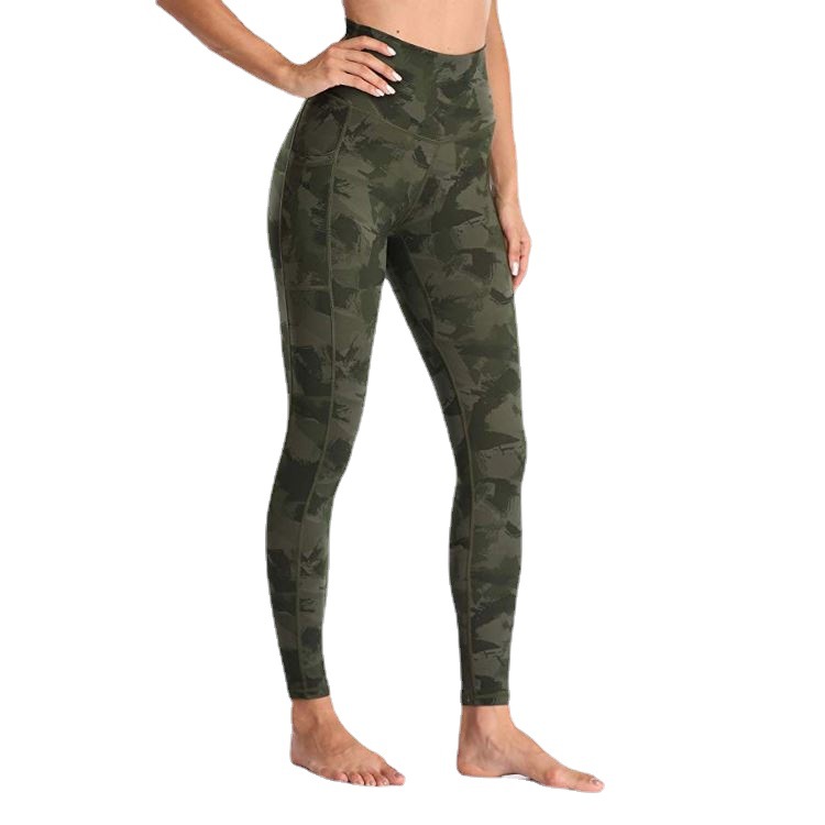 High Waist Belly Pocket Tight Hip High Stretch Belly Peach Women's Leggings Printed Stretch T2020-1