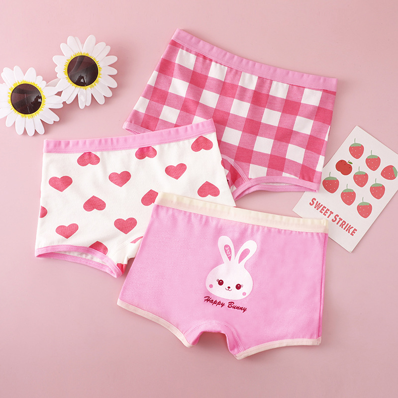 Korean Style Children's Underwear Women's Three-and-Four-Corner Pure Cotton Bunny Middle-Big Children's Pure Cotton Girls' Shorts Boxer Baby Little Girl