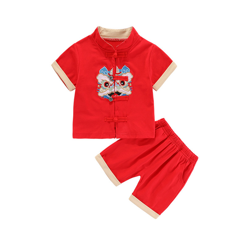 Boys' Baby Catching Zhou Yan Clothes Summer Newborn Full Moon Boys' Guofeng Hanfu Summer Dress One-Year-Old Dress Set