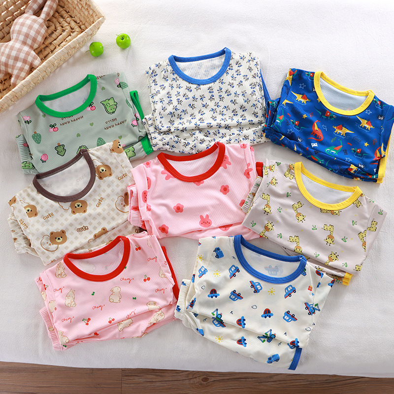 Children's short sleeve suit summer Korean boys short sleeve shorts clothes girls T-shirt suit thin children's clothing wholesale