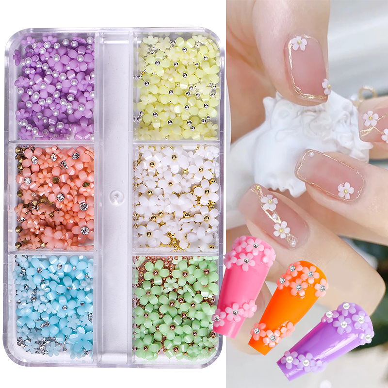 Live cross-border Macaron stereo resin five-petal flower mixed Amazon wholesale light change nail small steel ball wholesale - ShopShipShake