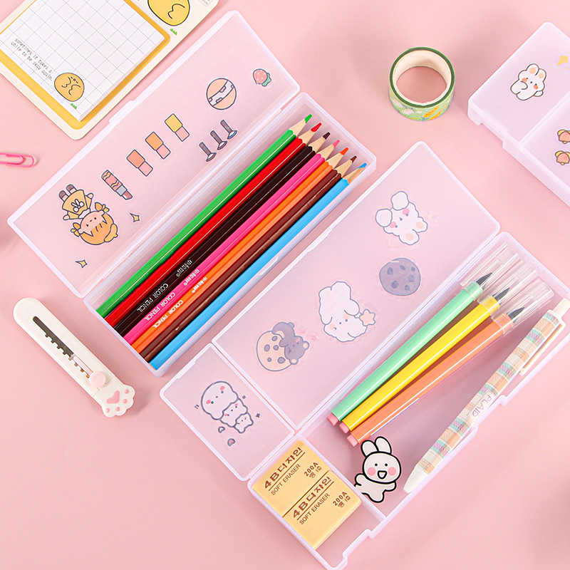 ins-style transparent stationery box for primary and secondary school students matte pp simple pencil box creative DIY children's stationery storage box