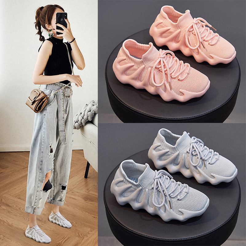 Couple's ins Breathable Socks Shoes Women's 2023 Spring New Korean Style Flying Weaving Running Men's Casual Shoes Internet Celebrity Street Shoes