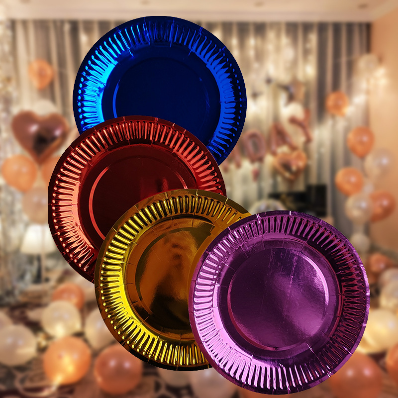 Amazon disposable 7-inch gold cardboard plate cross-border Party party layout red and blue rose gold paper plate spot