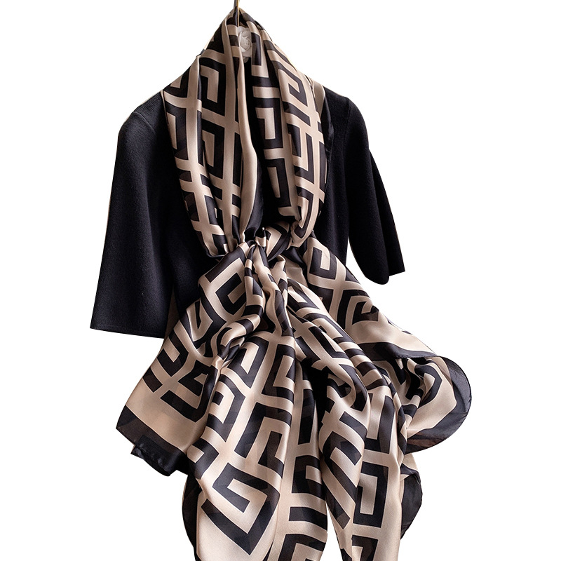 Spring new Korean version of artificial silk scarf women's plain printed beach towel letters warm shawl new silk forging wholesale
