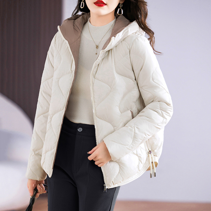 Cotton-padded women's short 2024 new bright face fashion western style slim thin hooded cotton-padded jacket women's cotton-padded jacket coat