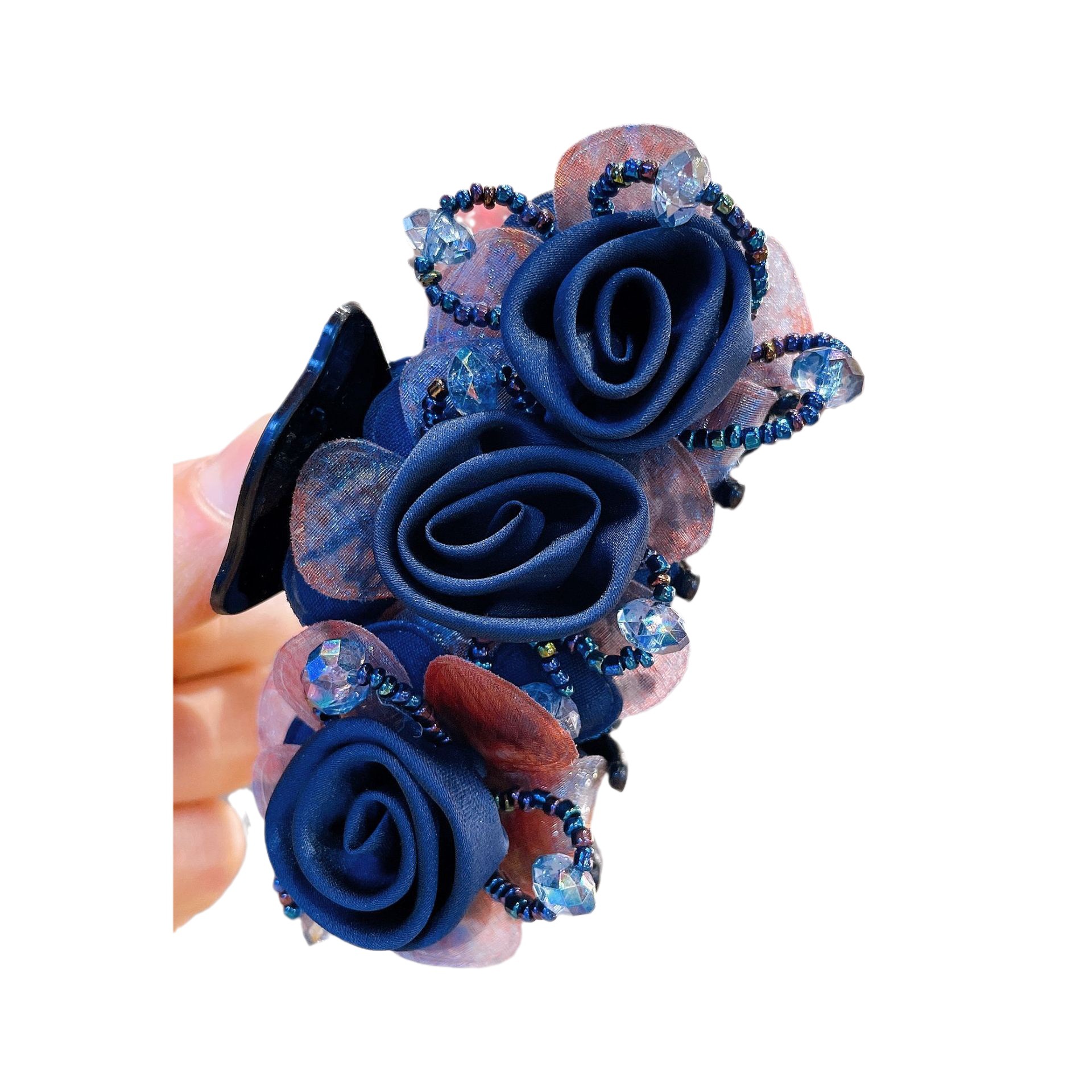 Korean Style New Rose Flower Grab Clip Fabric Rose Handmade Crystal Hair Clip Fashionable Korean Star Same Style Headwear