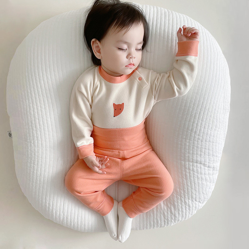Baby de Velvet thermal underwear suit newborn high waist belly protection pajamas baby boneless autumn clothes long pants leggings