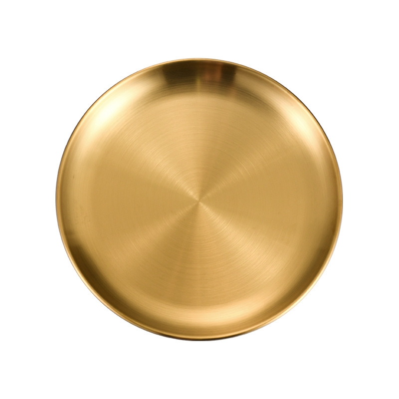 Stainless Steel Disc Golden Tray Fruit Plate Cake Plate Chinese Plate Dessert Plate 304 Barbecue Plate 201 Korean Style