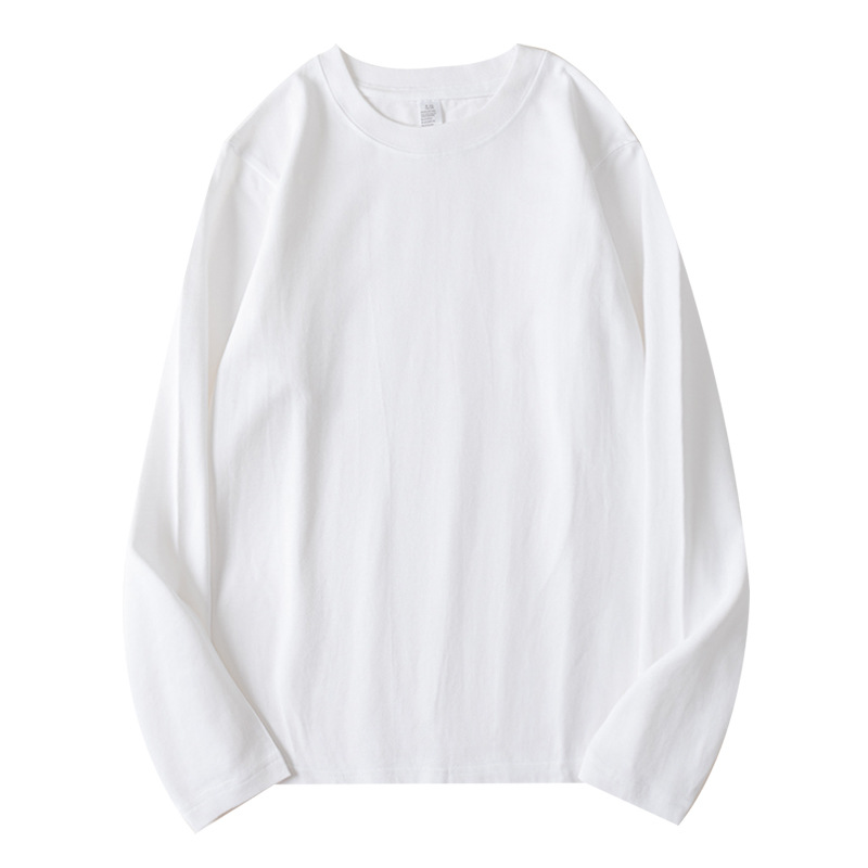 Factory direct 250g heavyweight pure cotton long-sleeved T-shirt for women, unisex style, solid white round neck, versatile bottoming shirt Factory direct 250g heavyweight pure cotton long-sleeved T-shirt for women, unisex style, solid white round neck, versatile bottoming shirt