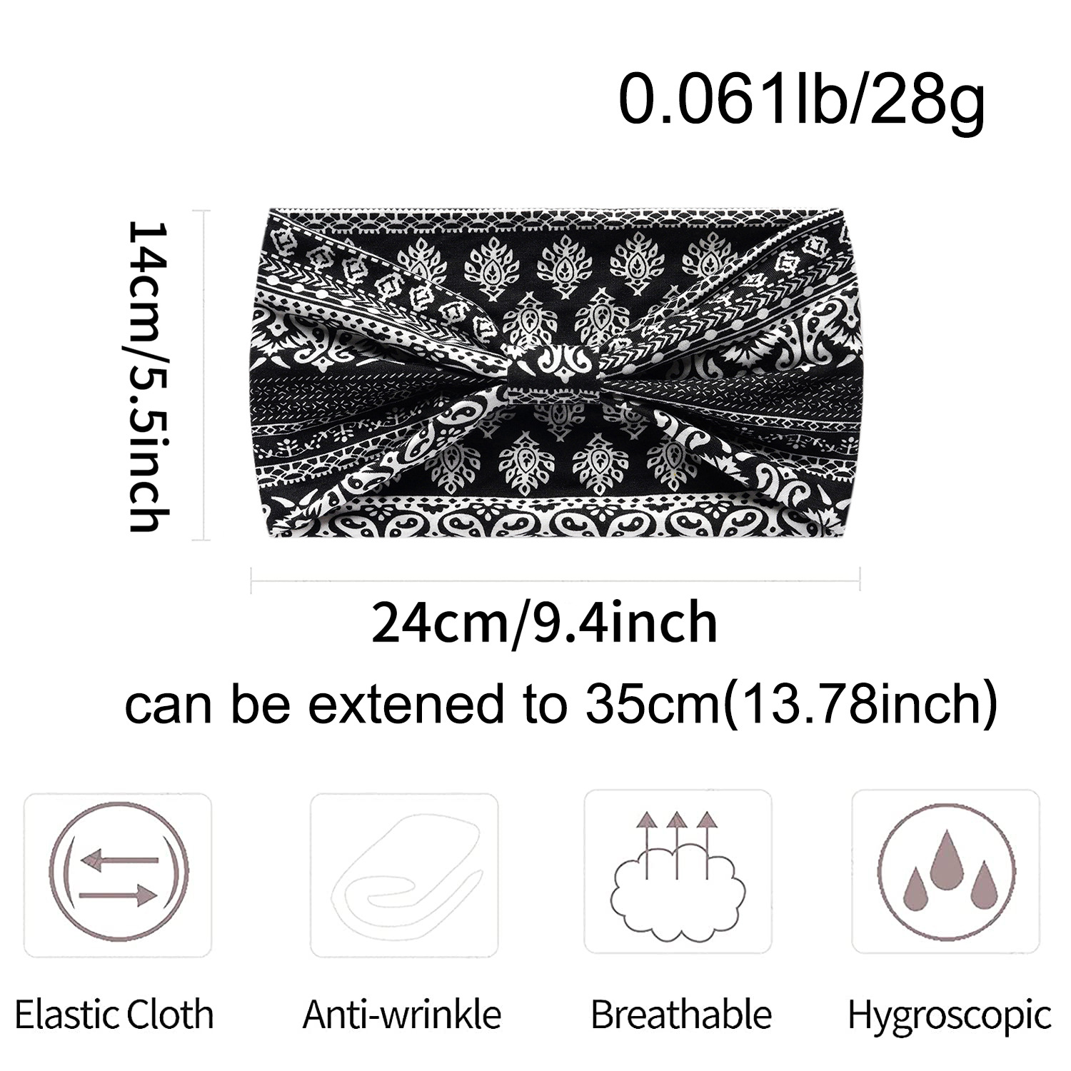 Azi Cat European and American Bohemian Wide Yoga Sports Hair Band Elastic Antiperspirant Cashew Printed Running Headband
